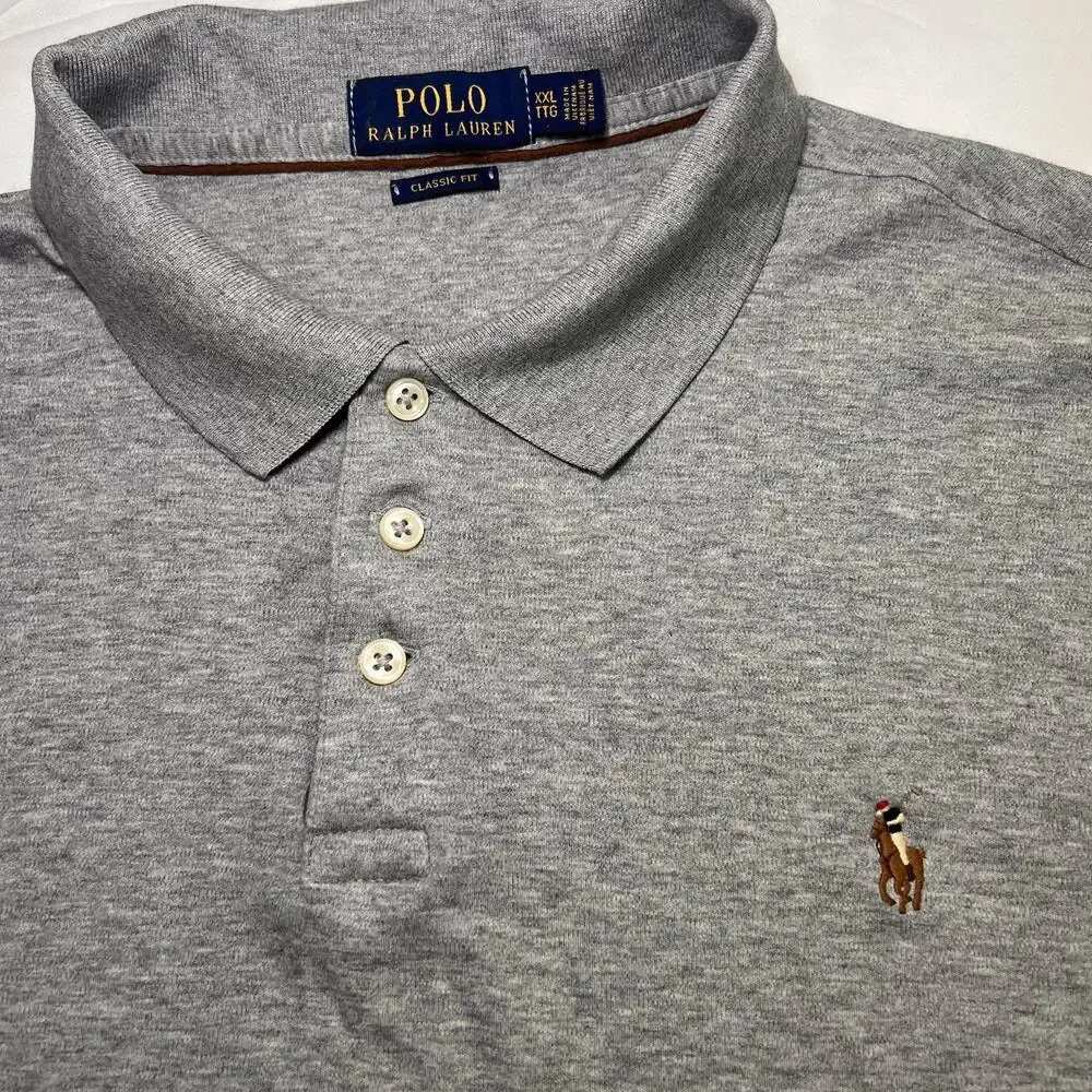 Polo Ralph Lauren Shirt Men Size XXL Gray Long Sleeve Soft Knit Classic Fit Pony